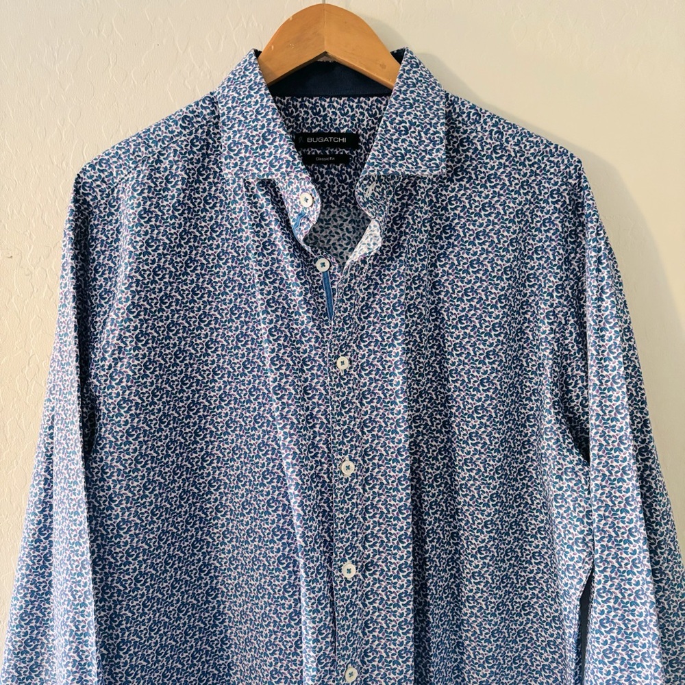 Bugatchi Men's Button Down Blue Patterned Shirt S… - image 2
